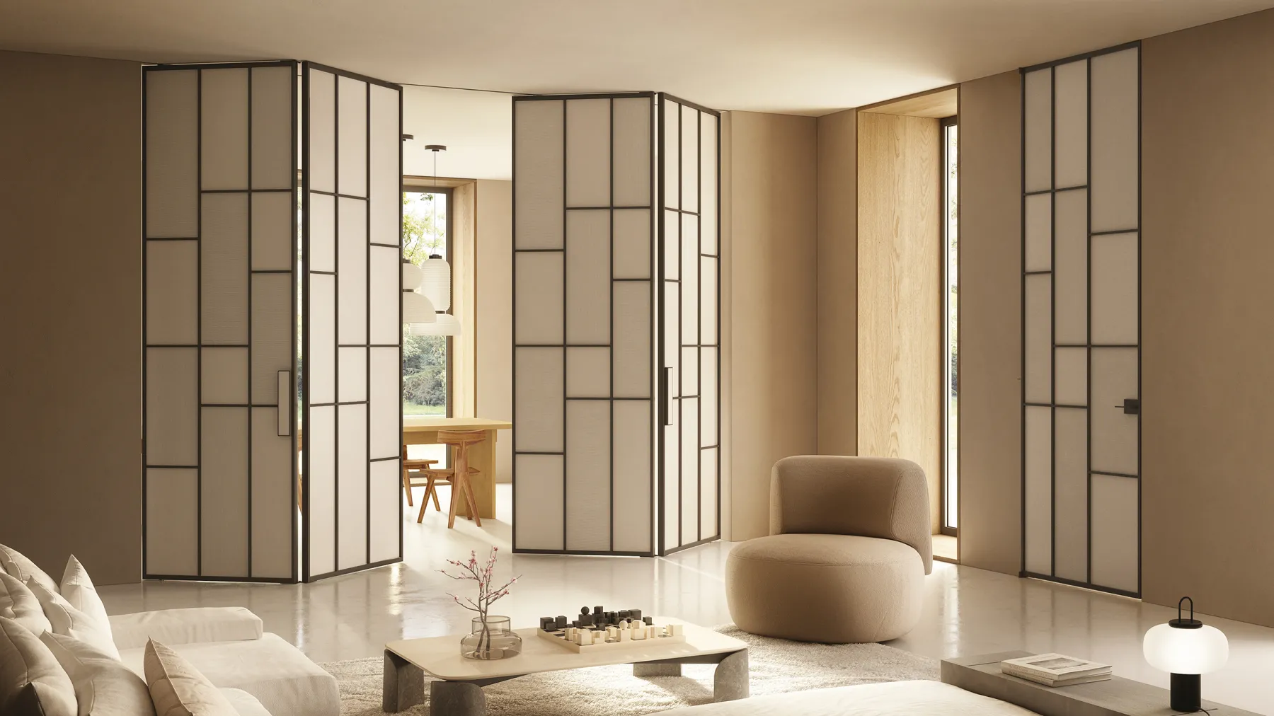 Frameless folding doors