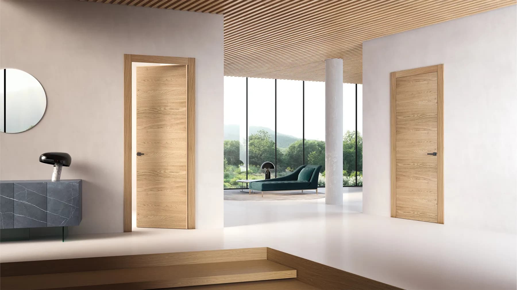 Hinged doors with visible frame